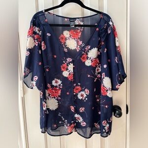 Torrid Sheer Kimono Top, Navy Floral, Size 2(X)